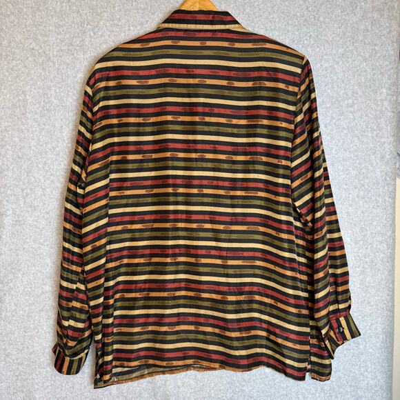 Vintage Stunt 100% Silk Blouse Women’s Large Striped 70s 80s Retro Flowy Hippie - Picture 7 of 12
